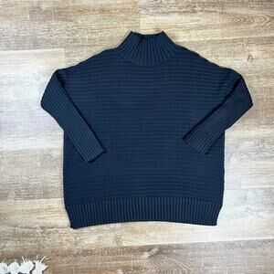 French Connection Mozart Ribbed High Neck Sweater Black Knit Drop Shoulders